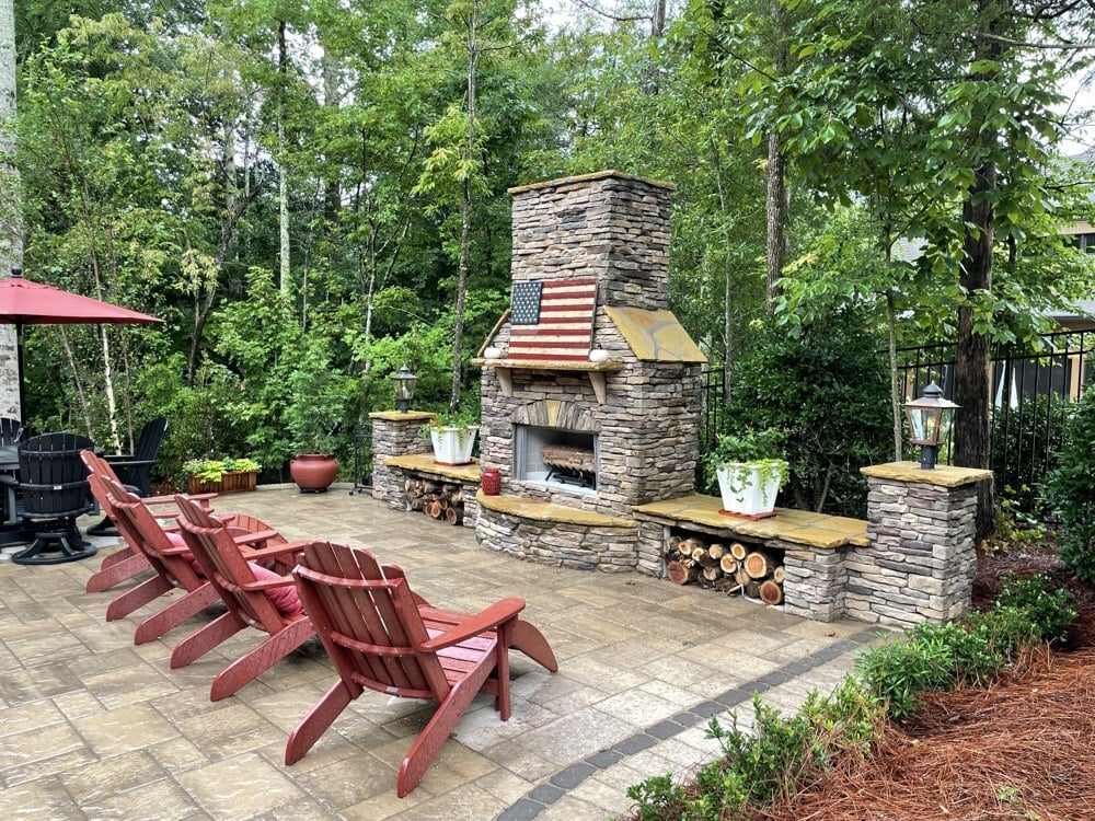FOL custom fireplace project with patio seating